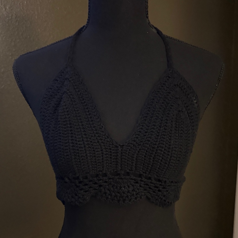 Black Crochet Halter Top